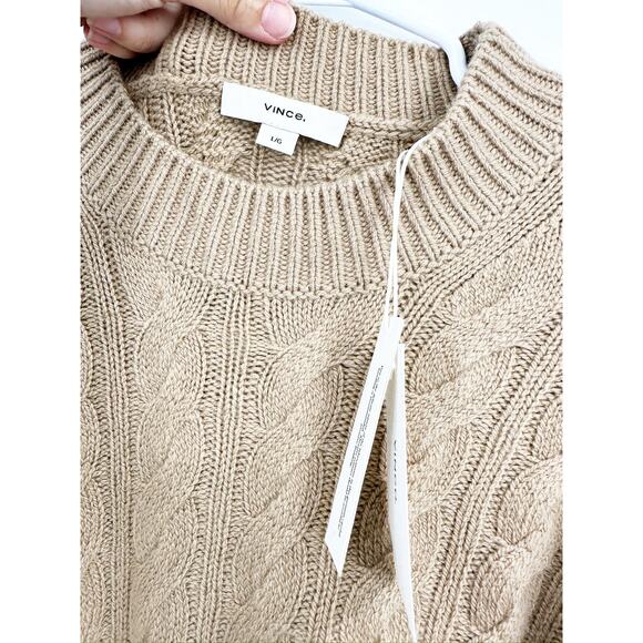 Vince Cable Knit Tan Wool Blend Crewneck Sweater Size Large NWT - Picture 3 of 6